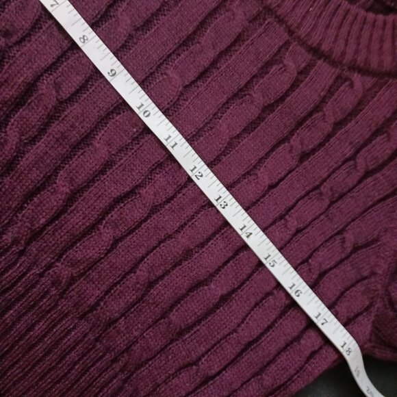 NEW Taylor Petites Cable Knit Ruffled Mini Sweaterdress, Large Petite, Fig - Picture 12 of 14